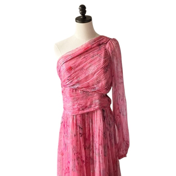 BHLDN Anthropologie Iris One Shoulder Cutout Printed Chiffon Maxi Gown | MEDIUM - Picture 4 of 15